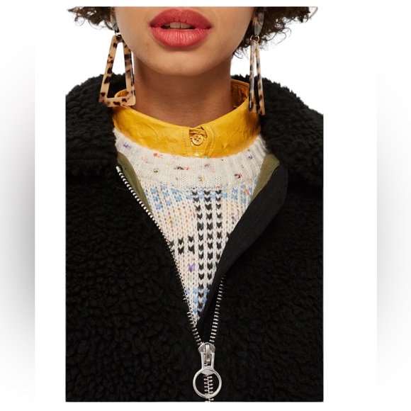 Top Shop Borg Jacket US Size 2 Black Sherpa Winter coat - Picture 3 of 12